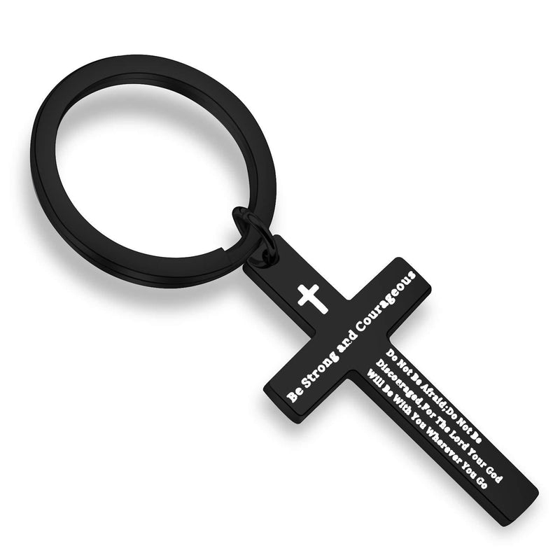 [Australia] - QIIER Christian Keychain Be Strong and Courageous Joshua 1:9 Bible Verse Dog Tag Pendant Keychain Religious Jewelry Inspirational Gifts cross-black 