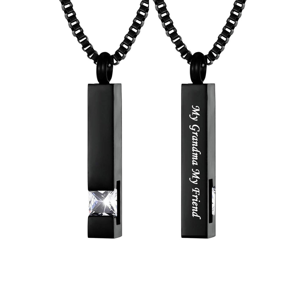 [Australia] - Black Square Bar With White Zircon Cremation Urn Necklace for Ashes Memorial Pendant stainless steel Jewelry Grandma 