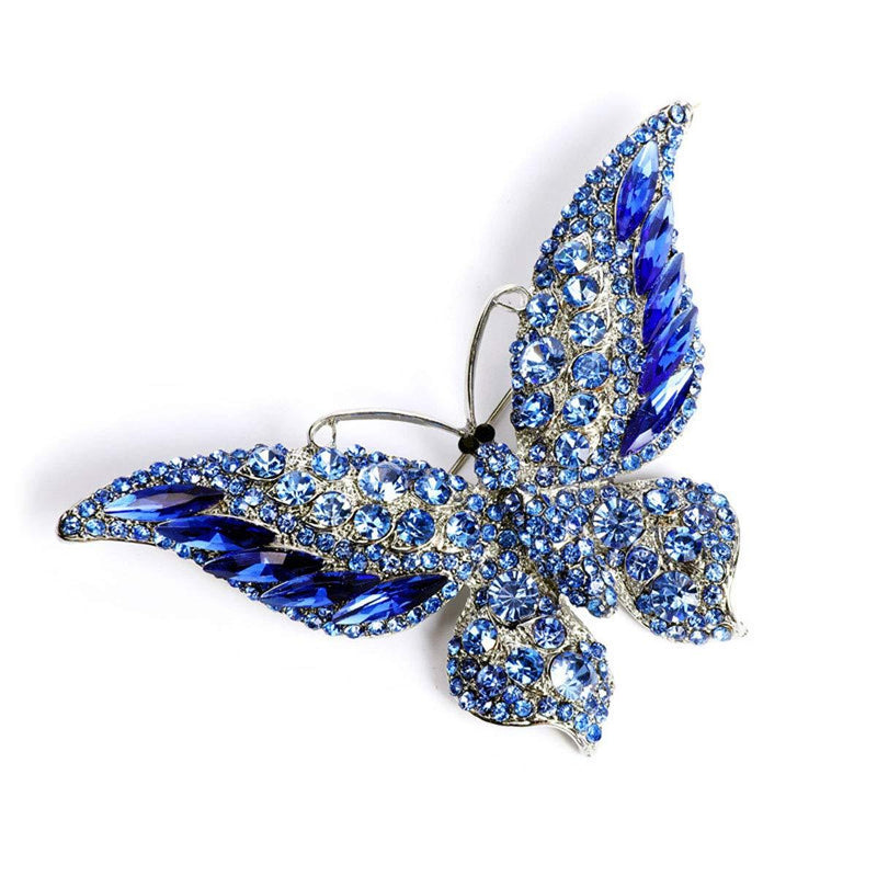 [Australia] - Suoirblss 3.74 Inches Vintage Rhinestone Butterfly Brooch Pin Crystal Cute Animal Rhinestones Corsage Pin Blue 