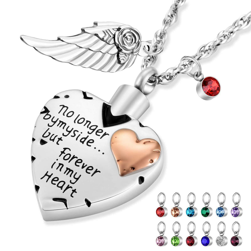 [Australia] - Dletay Heart Cremation Necklace for Ashes with 12 Birthstones Urn Necklace for Ashes-No Longer by My Side, But Forever in My Heart Blank1 