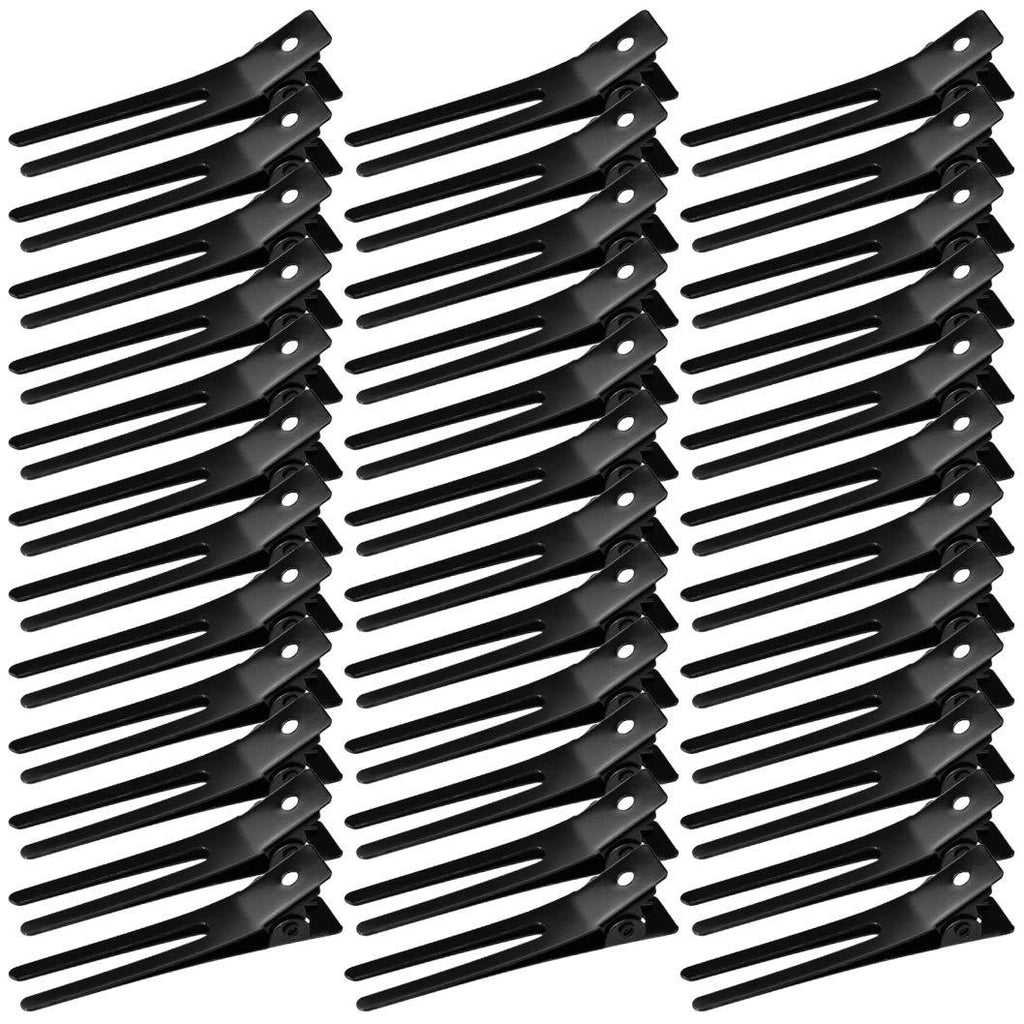 [Australia] - 50pcs Hairdressing Double Prong Curl Clips, Wobe 1.8" Curl Setting Section Hair Clips Metal Alligator Clips Hairpins for Hair Bow Great Pin Curl Clip, Styling Clips for Hair Salon Barber (Black) Black 