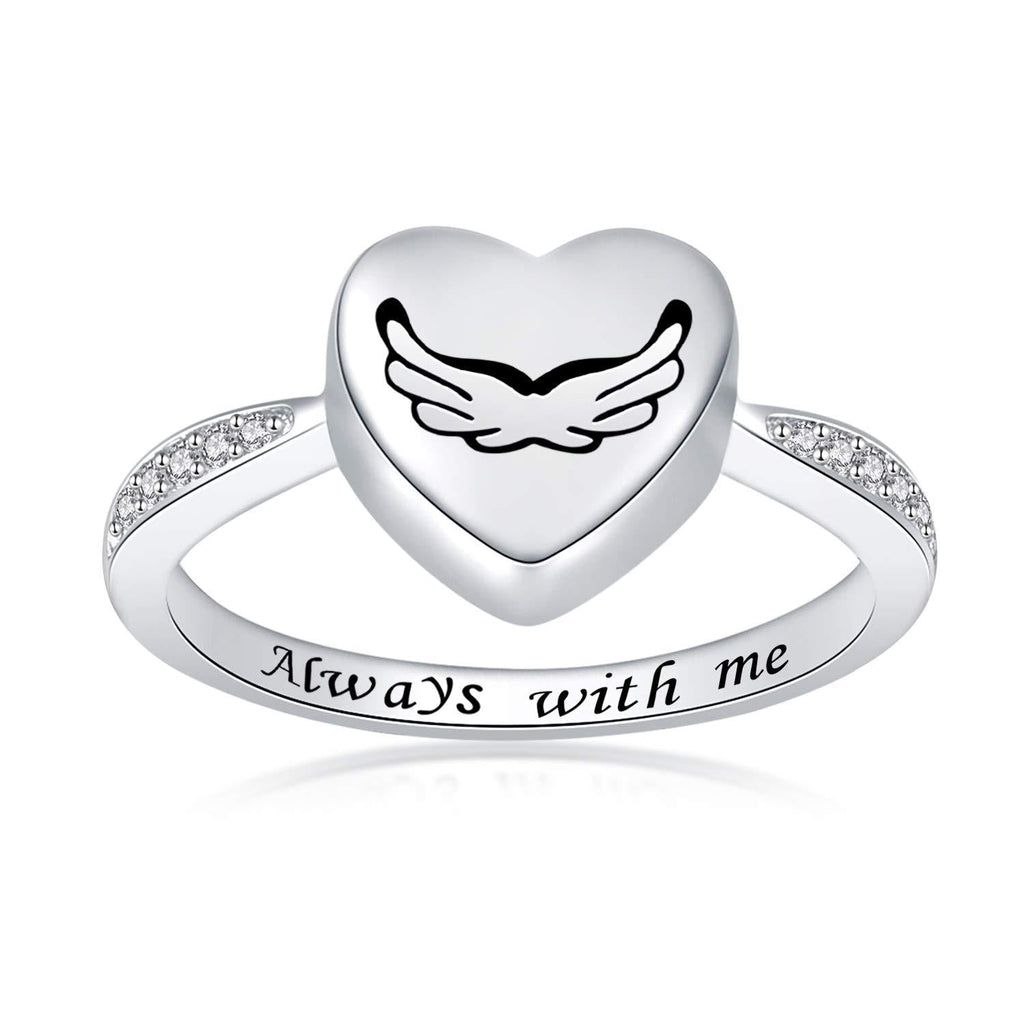 [Australia] - 925 Sterling Silver Heart Urn Ring Angel Wings Cremation Memorial Jewelry Hold Loved Ones Ashes Finger Rings for Women 8 