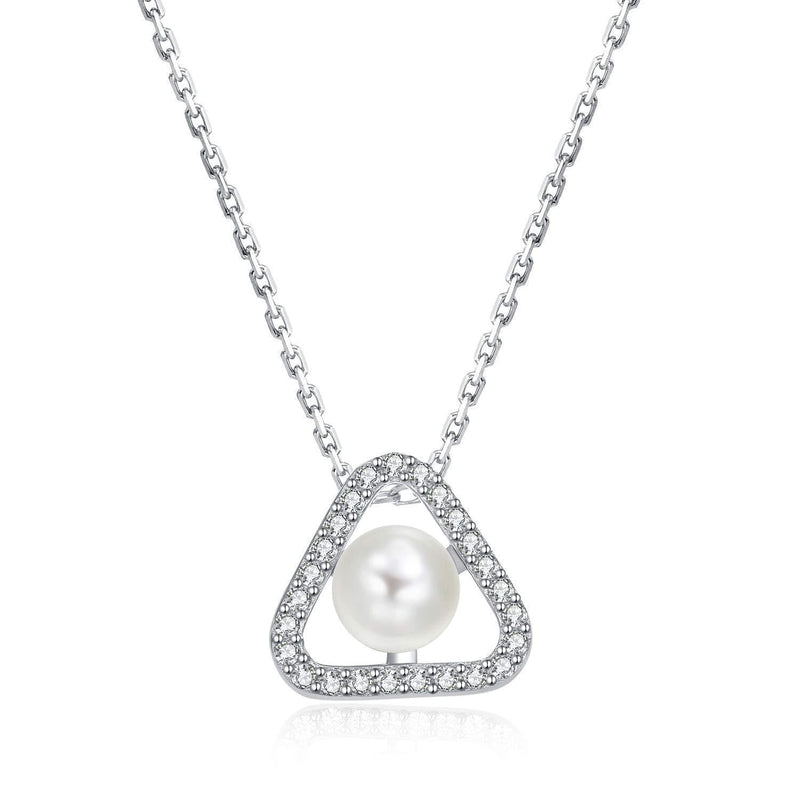 [Australia] - Onthologie Pearl Necklace, Freshwater Cultured Pearl Necklace for Womens, Girls, Genuine Pearl, Sterling Silver, Infinity Design and More Designs Triangle - Silver 