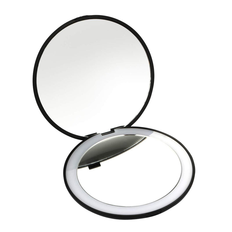 [Australia] - Travel Mirror- 10X Magnifying Mirror with Light- Small Compact Mirror for Pocket- Portable LED Lighted Makeup Mirror, Foldable Travel Mirror 1X & 10X Magnification Black 