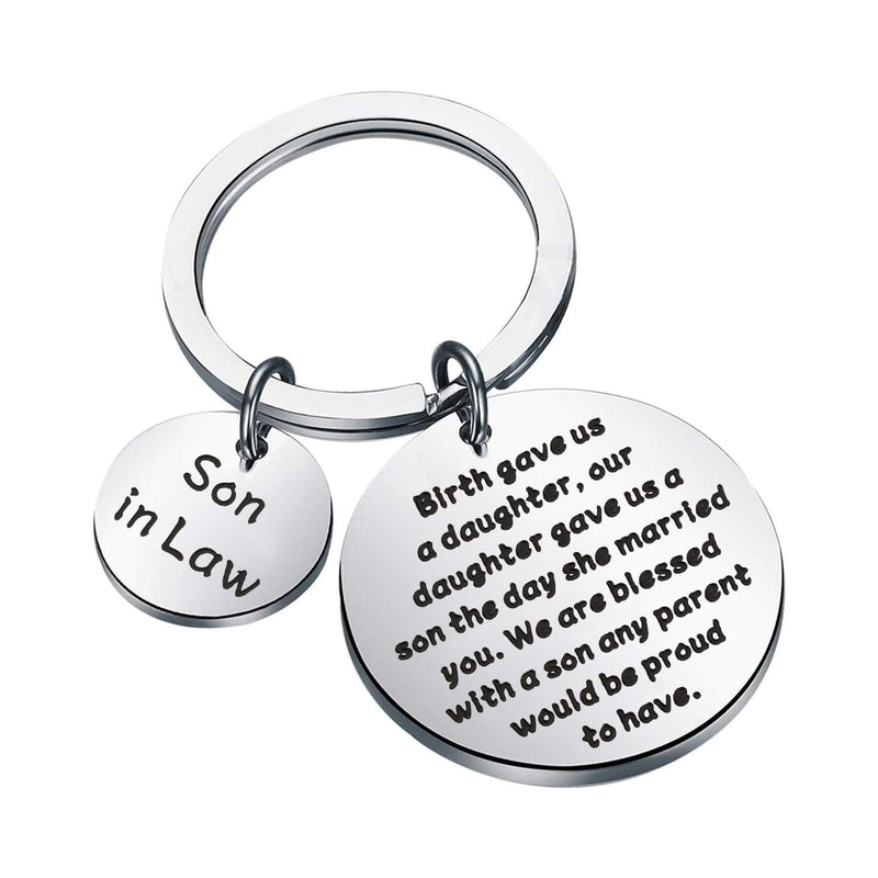 [Australia] - BAUNA Son in Law Gifts Keychain Stepson Gift Birth Gave Us a Daughter Our Daughter Gave Us a Son on The Day She Married You Wedding Gift for Son in Law Groom Gift Son Keychain 