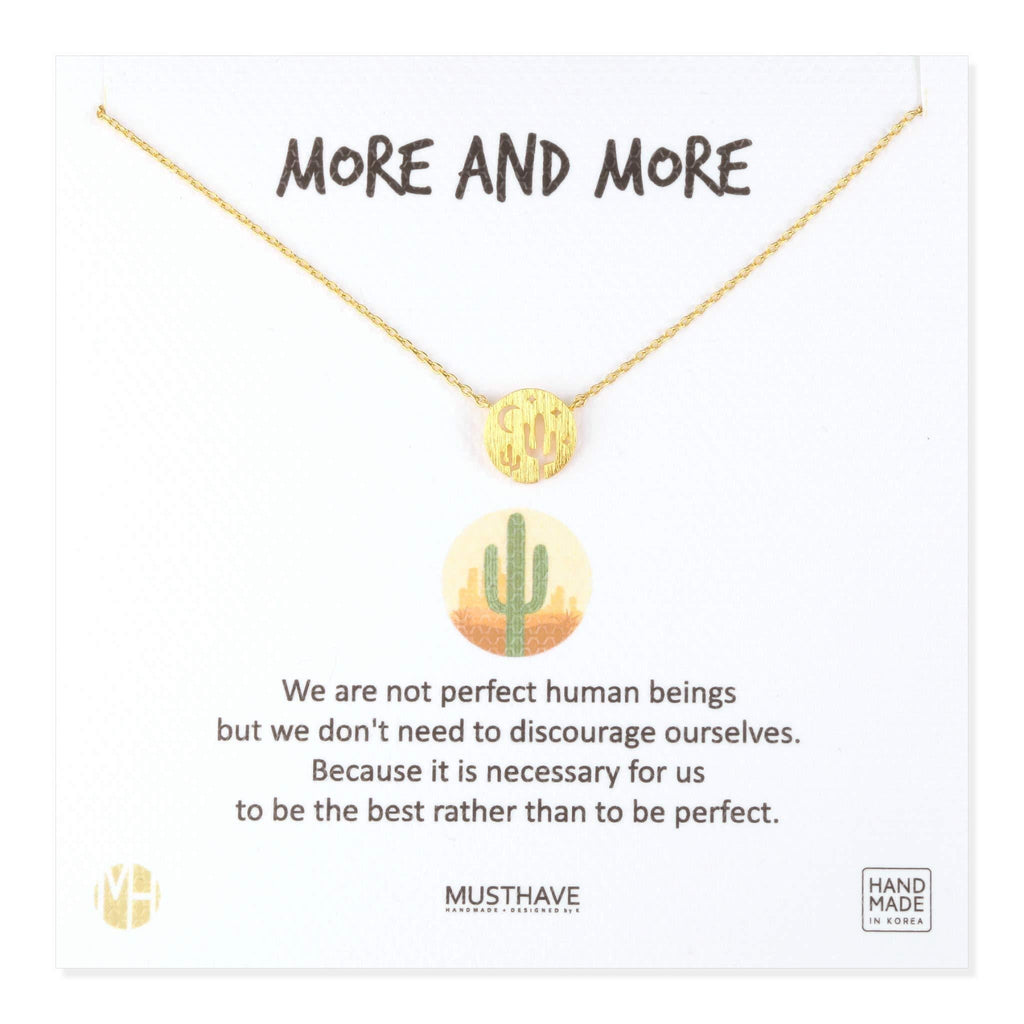 [Australia] - MUSTHAVE More and More Cactus 18K Gold Plated Necklace with Message Card, Yellow and White Color, Anchor Chain, Best Gift Necklace, Size 16 inch + 2 inch Extender, Cactus Pendant, Gift Card Yellow Gold 