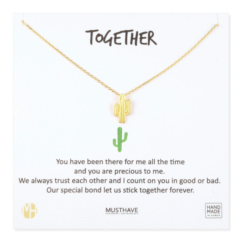 [Australia] - MUSTHAVE Together Cactus 18K Gold Plated Necklace with Message Card, Yellow and White Color, Anchor Chain, Best Gift Necklace, Size 16 inch + 2 inch Extender, Together Cactus Pendant, Gift Card Yellow Gold 