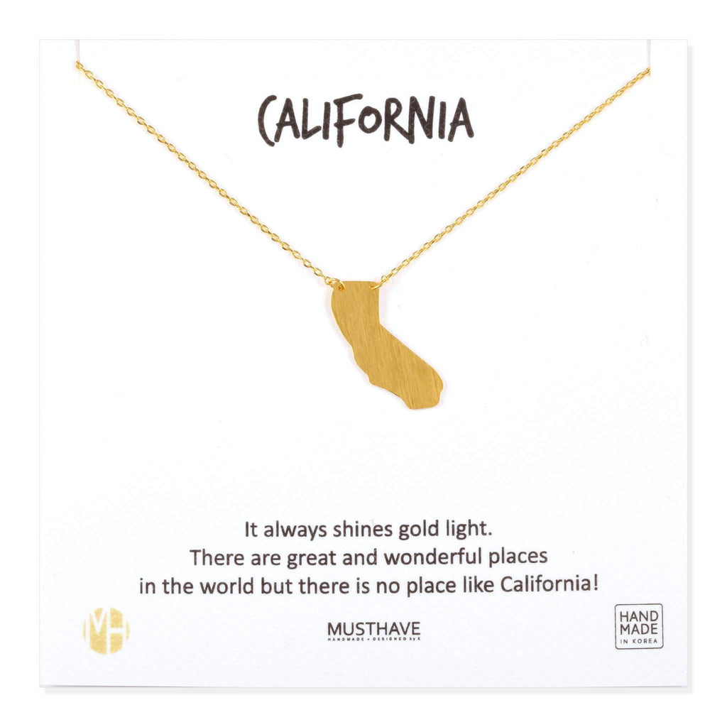 [Australia] - MUSTHAVE California 18K Gold Plated Necklace with Message Card, Yellow Gold Color, Anchor Chain, Best Gift Necklace, Size 16 inch + 2 inch Extender, California Pendant, Gift Card 