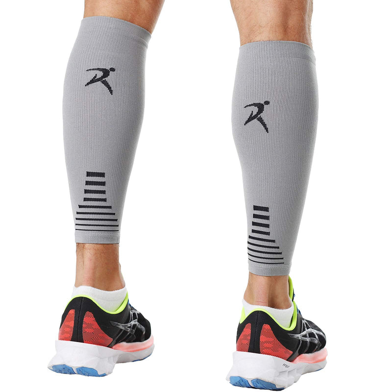 [Australia] - Rymora Leg Compression Sleeve, Calf Support Sleeves Legs Pain Relief for Men and Women, Comfortable and Secure Footless Socks for Fitness, Running, and Shin Splints – Grey, Large (One Pair) 