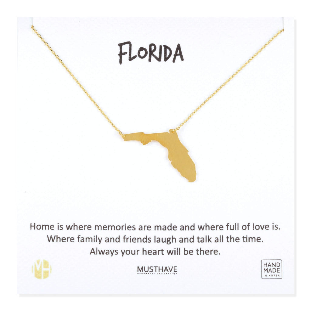 [Australia] - MUSTHAVE Florida 18K Gold Plated Necklace with Message Card, Yellow Gold Color, Anchor Chain, Best Gift Necklace, Size 16 inch + 2 inch Extender, Florida Pendant, Gift Card 
