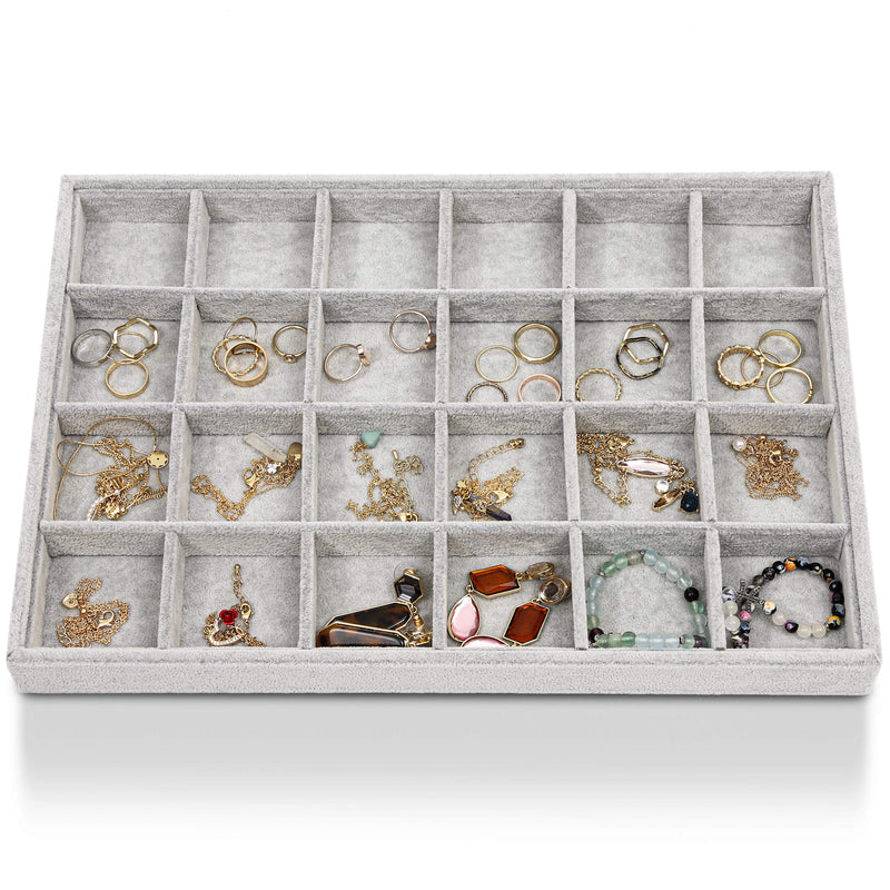 [Australia] - 24 Grid Stackable Jewelry Tray (13.5 x 9.5 Inches, Grey Velvet) 