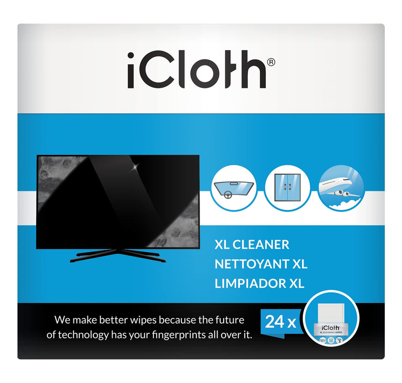 [Australia] - iCloth XL Screen Cleaning Wipes [12 x 9 Inches - 24 XL Wipes] Safe for All Screens and Glasses, Pro-Grade, Individually Wrapped, 1 Screen Cleaner Can Clean Several Screens, Displays, TV's or Monitors 