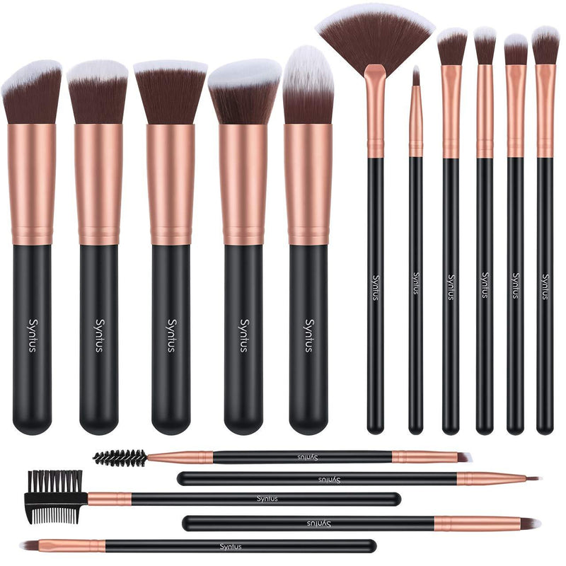 [Australia] - Syntus Makeup Brush Set, Premium Synthetic Foundation Powder Kabuki Blush Concealer Eye Shadow 16 Pcs Makeup Brushes, Rose Golden Medium Black Golden 