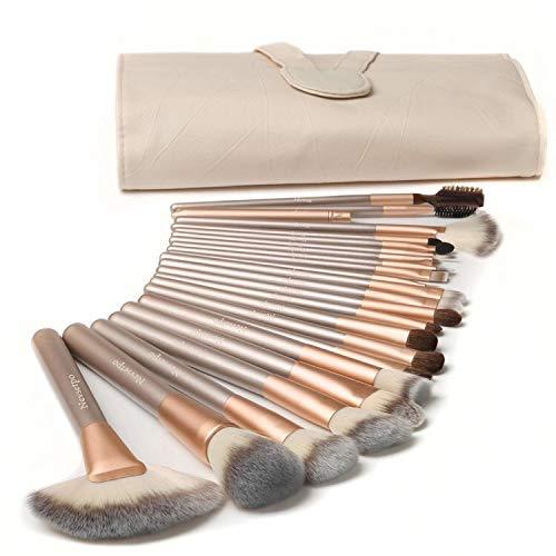 [Australia] - NEVSETPO Premium Makeup Brushes 24Pcs Girls Makeup Brushes Professional for Kabuki Foundation Powder Contour Blending Blush Eye Shadow Travel PU Bag Included, Solid Wood Handle Cruelty-Free Bristle Champagne 24 Count 