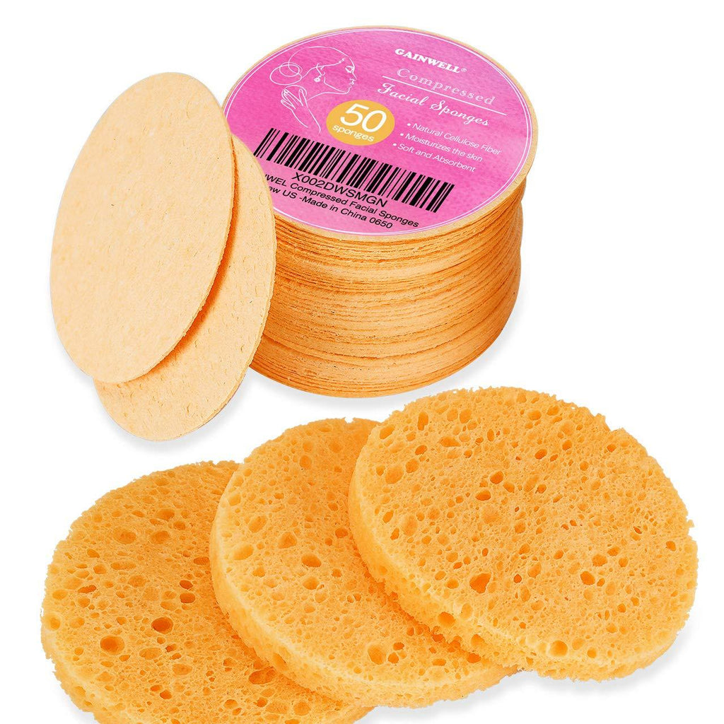 [Australia] - 50-Count Compressed Facial Sponges, GAINWELL Cellulose Facial Sponges, 100% Natural Cosmetic Spa Sponges for Facial Cleansing, Exfoliating Mask, Makeup Removal Yellow 