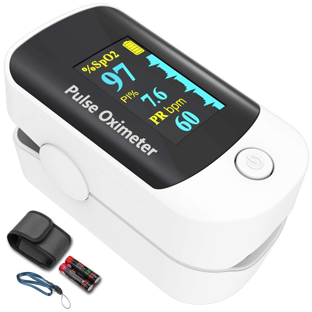 [Australia] - Pulse oximeter fingertip, Portable blood oxygen saturation monitor for heart rate and SpO2 level, O2 monitor finger for oxygen,Pulse Ox,Oxi Include carrying case,lanyard and batteries, Grey-White 