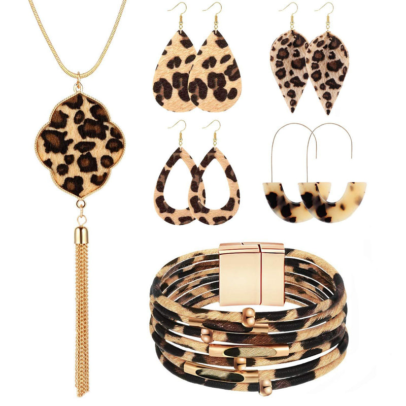 [Australia] - Filluck Leopard Jewelry Set Leopard Bracelets Leopard Print Earrings Leopard Print Necklace for Women Fashion Style A 