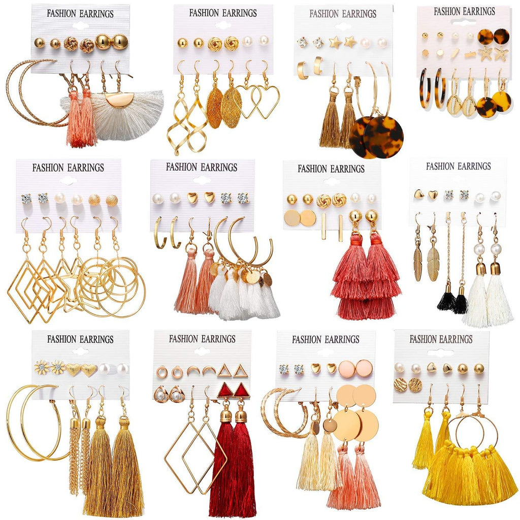 [Australia] - 60/75 Pairs Fashion Colorful Earrings Set with Bohemian Tassel Earrings Layered Ball Dangle Leopard Hoop Stud Jacket Earrings for Women Girls Jewelry Fashion and Valentine Birthday Party Gift. 75pairs 