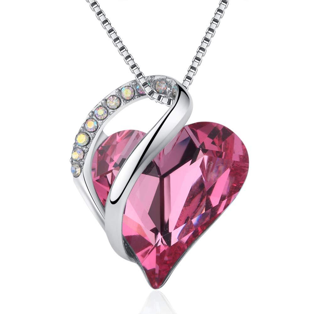 [Australia] - ALL BY MYSELF BLINGS Infinity Necklace Love Heart Pendant Birthstone Crystals Jewelry for Women, Mom, Girls Birthday Gifts Hot Rose Pink Crystal - October Birthstone 