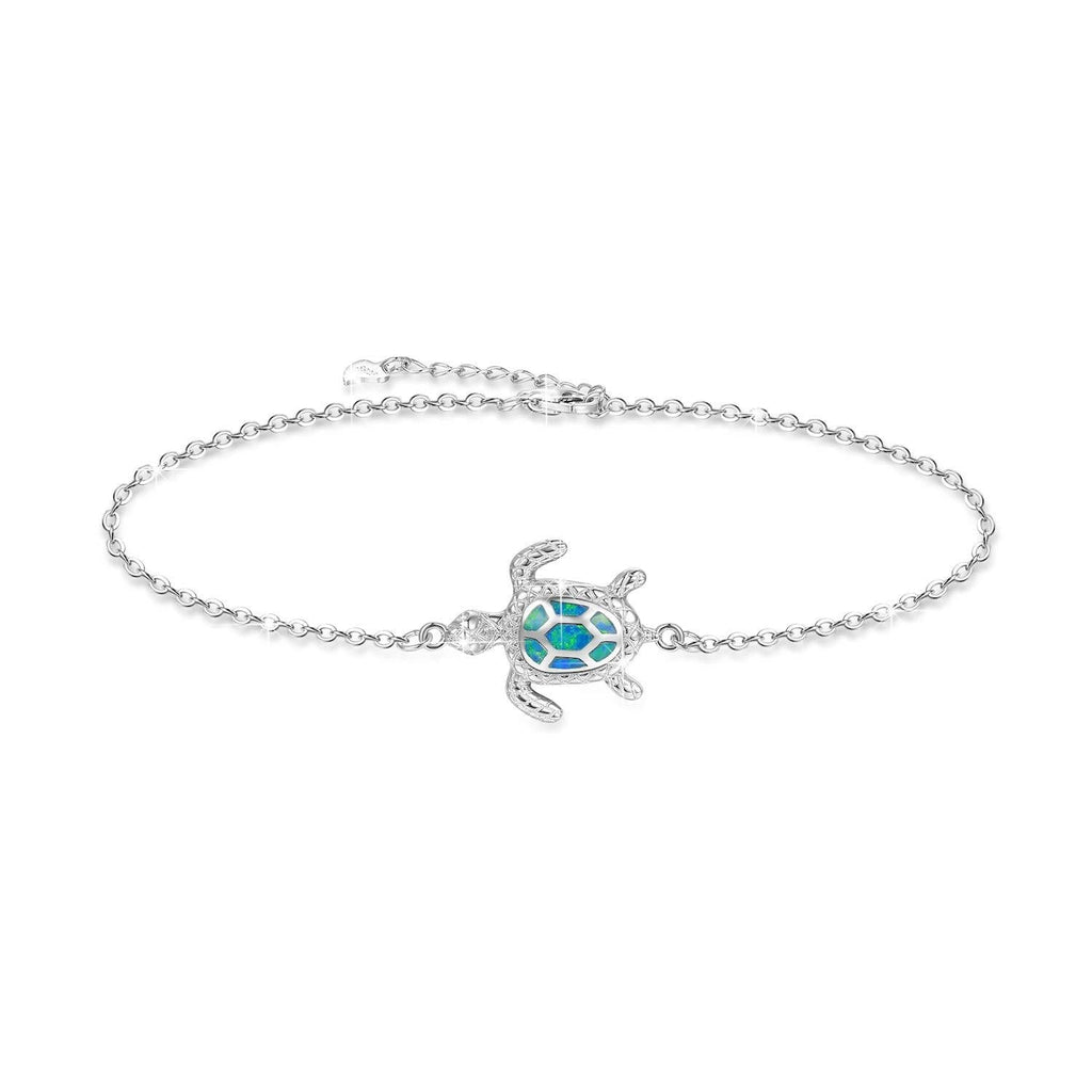 [Australia] - OneSight Blue Opal Sea Turtle Bracelet/Anklet/Necklace/Earring Sterling Silver Bracelets Jewelry for Women Gifts Anklet(Large Bracelet) 