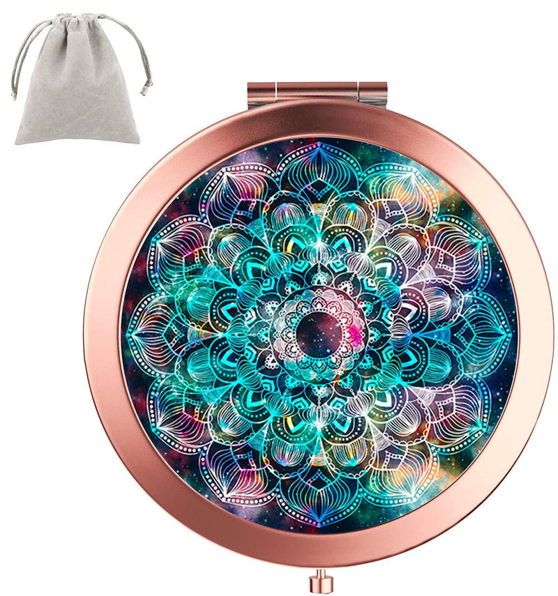 [Australia] - Dynippy Compact Mirror Round Rose Gold Double-Sided 2 x 1x Magnification Makeup Mirror for Purses Travel Folding Mini Pocket Mirror Portable Hand for Girls Woman Mother Great Gift - Galaxy Mandala 