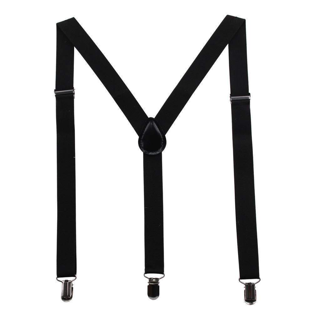 [Australia] - GHCHOL Suspenders for Mens with Strong Metal Clips Adjustable Elastic Y Style Leather Heavy Pants Suspender for Wedding&Party Black 