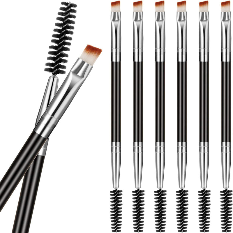 [Australia] - 6 Pieces Duo Eyebrow Brush Angled Eye Brow Brush and Spoolie Brush Mini Eyelash Brush for Tinting Angled Eyebrow, Fit for Gel and Cream (Silver) Silver 