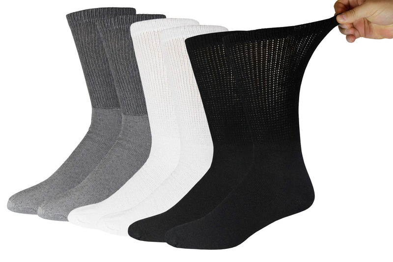 [Australia] - Big and Tall Diabetic Cotton Neuropathy Crew Socks, King Size Mens Athletic Crew Socks (13-16, Black/Gray/White) - 6 pairs Black / Gray / White 
