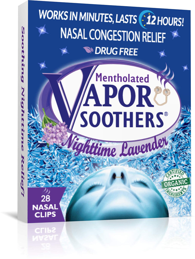 [Australia] - Vapor Soothers Nasal Dilator Clips, Anti Snoring, Instant Nasal Congestion Relief, Anti Snore Aid, Nighttime Lavender, Snore Stopper, 28 Count, Drug-Free 28 Count (Pack of 1) 