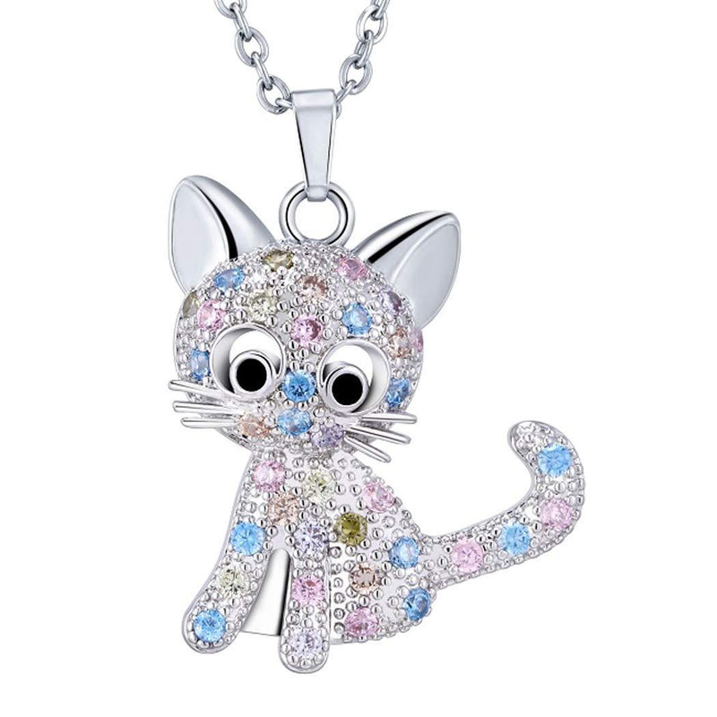 [Australia] - SXNK7 Cat Necklace Silver Tone Sparkly Rainbow Crystal Cat Necklace Cat Pendant Necklace Jewelry for Women Teen Girls Kids Cat Lover Gifts (color new2) 