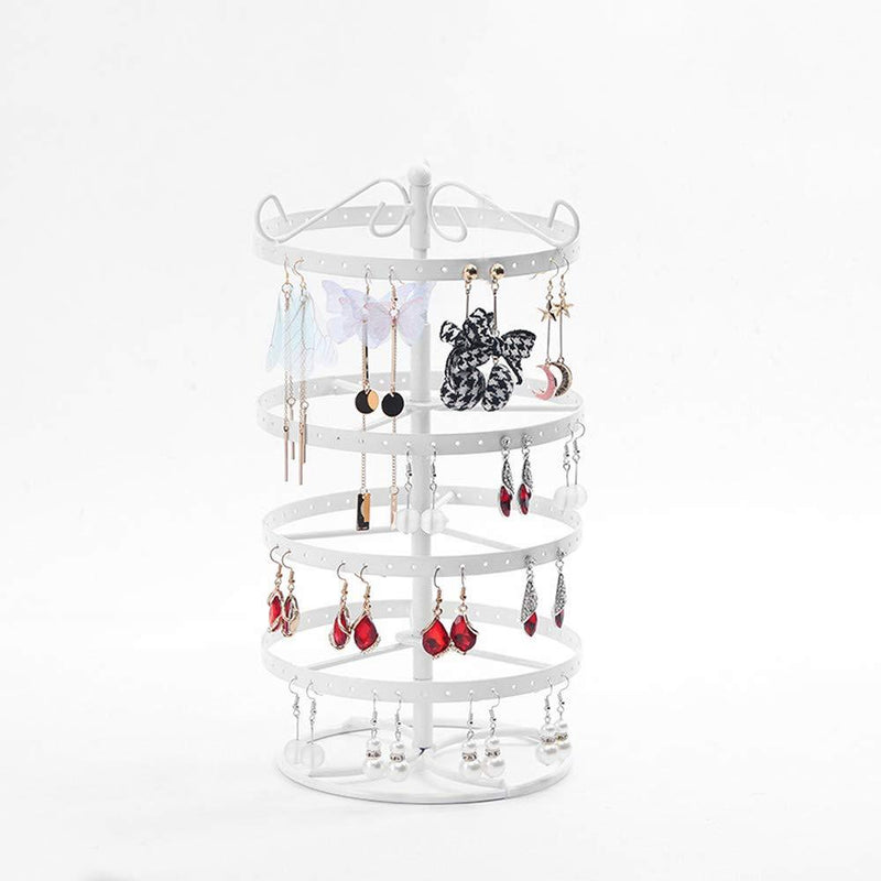 [Australia] - MINIDUO 4-Tier Earring Holder, Rotating 168-Hole Earring Organizer Musical Jewelry Display Stand for Girls, for Bedroom Home Decor-white white Round 