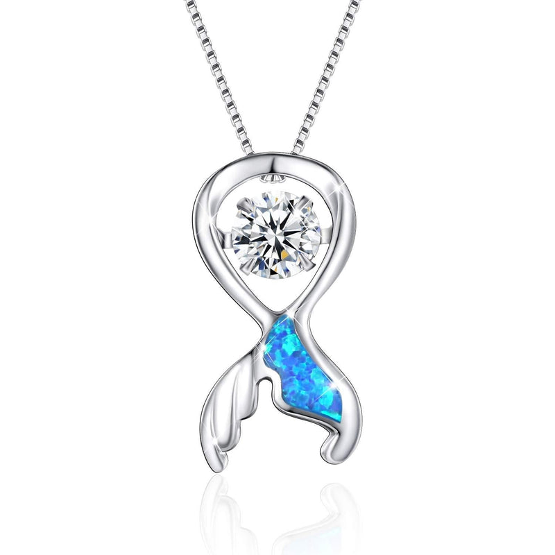 [Australia] - Dancing Heart Necklace for Women, 925 Sterling Silver Created Opal Pendant Necklace for Women Gifts for Girl Blue 