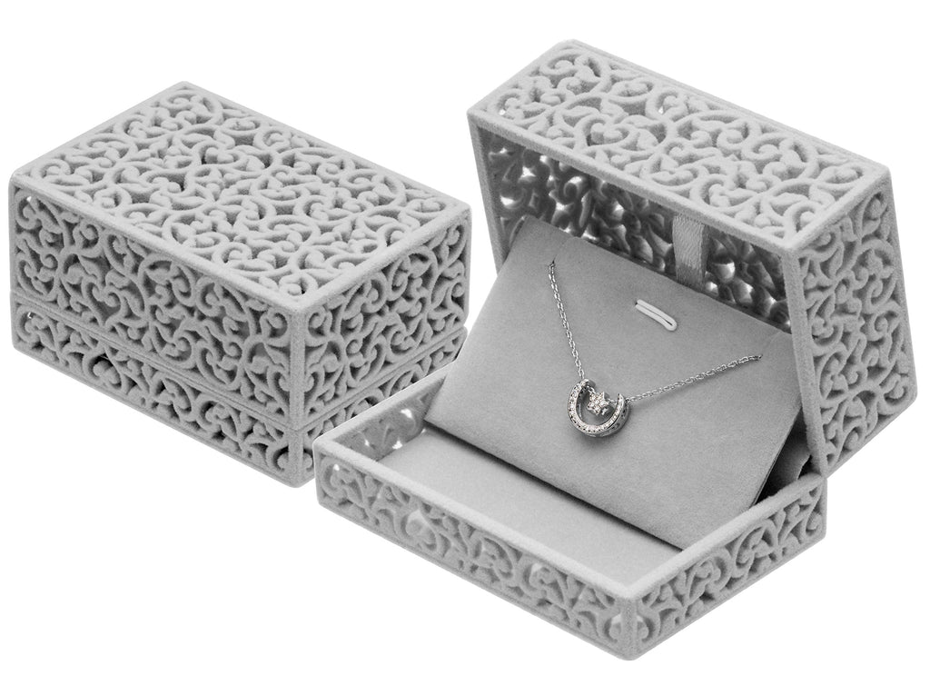 [Australia] - Hollow Velvet Necklace Pendant Gift Box/Jewelry Box (Gray) Gray 