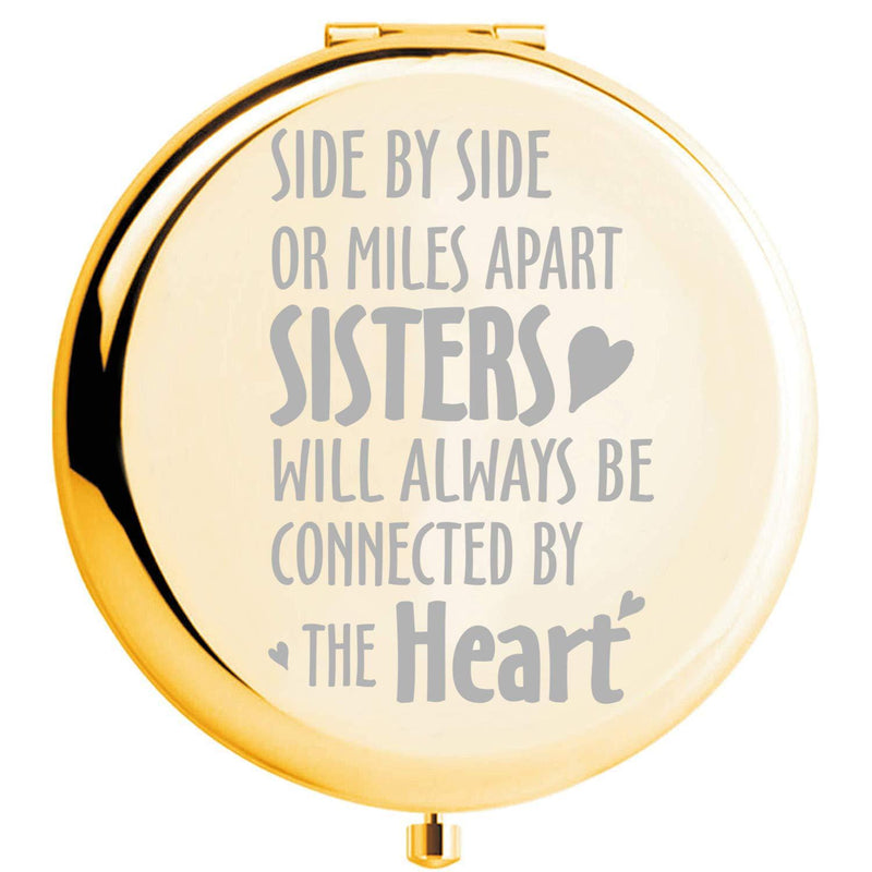 [Australia] - Fnbgl Sister Gifts from Sister Side by Side or Miles Apart Sisters Inspirational Compact Mirror Gold Sister Birthday Gift, Funny Ideas for Big Little Sister, Soul Sister, Best Friend 