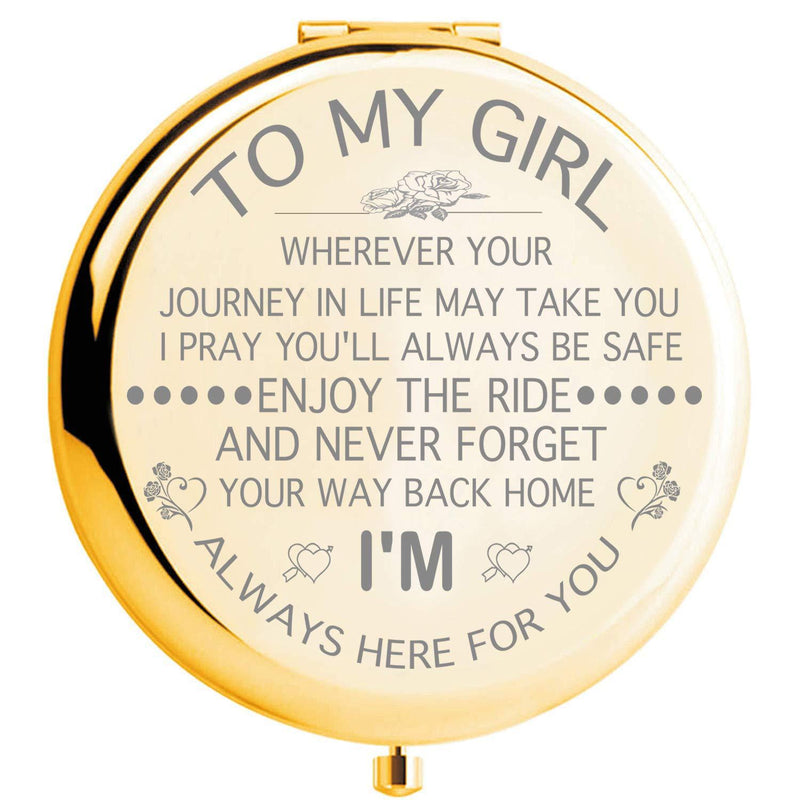 [Australia] - Fnbgl Travel Pocket Mirror Daughter Present from Mom and Dad, Unique Birthday Gift, Graduation Gifts for Her, Present for Women Girls, Gold Makeup Mirror Personalized 