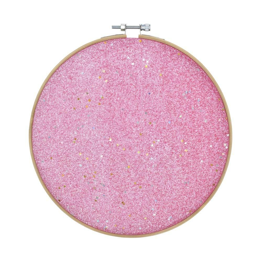 [Australia] - Wall Hanging Brooch Jewelry Storage Display Stand Enamel Pin Display Holder Earrings Necklace Glitter Pin Display Board with Stars, Pin Collection Display, Canvas/Leather Embroidery Hoop (Pink) Pink 