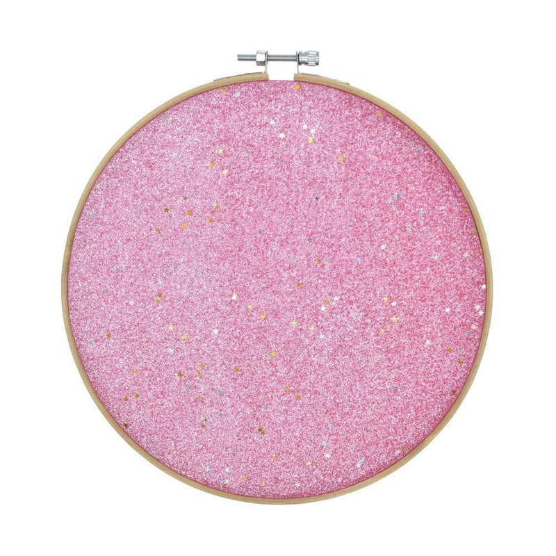 [Australia] - Wall Hanging Brooch Jewelry Storage Display Stand Enamel Pin Display Holder Earrings Necklace Glitter Pin Display Board with Stars, Pin Collection Display, Canvas/Leather Embroidery Hoop (Pink) Pink 