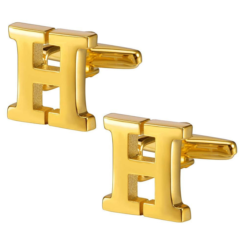 [Australia] - HAWSON Mens Initials Cufflinks Gold Plated Tone for Business Wedding Shirt Accessorry H 