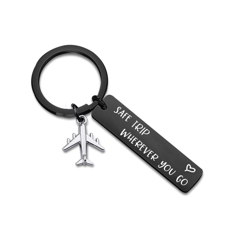 [Australia] - ENSIANTH Safe Trip Wherever You Go Keychain Safe Travels Keychain Flight Attendants Gift Pilot Jewelry Aviation Gift Safe Trip-black Key 