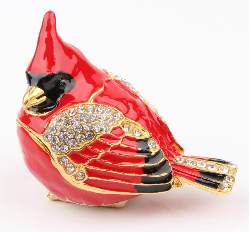 [Australia] - SEVENBEES Bird Trinket Box Metal Enameled Animal Figurines Collectable Wedding Jewelry Ring Holder Organizer Red 