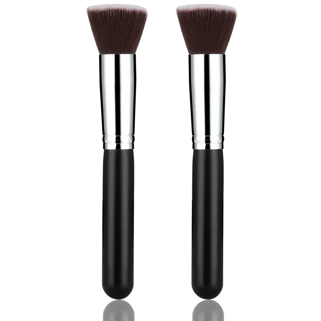 [Australia] - Flat Kabuki Foundation Brush Makeup Face Base Brush Flat Top Kabuki for Blending, Stippling, Concealer, Buffing, Blurring, Liquid/Cream/Mineral/Wet Cosmetics (2 Packs) 