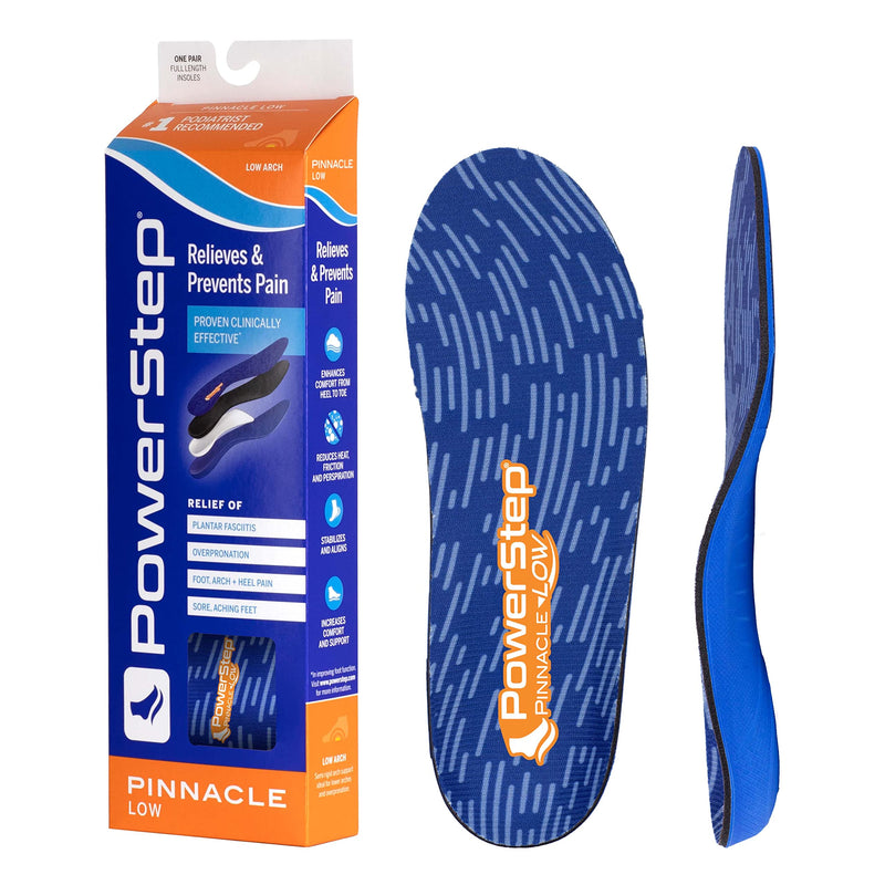 [Australia] - Powerstep Insoles, Pinnacle Low Arch, Flat Feet Pain Relief Insole, Low Arch Support Orthotic For Women and Men Men's 9-9.5 / Women's 11-11.5 Blue and Orange 