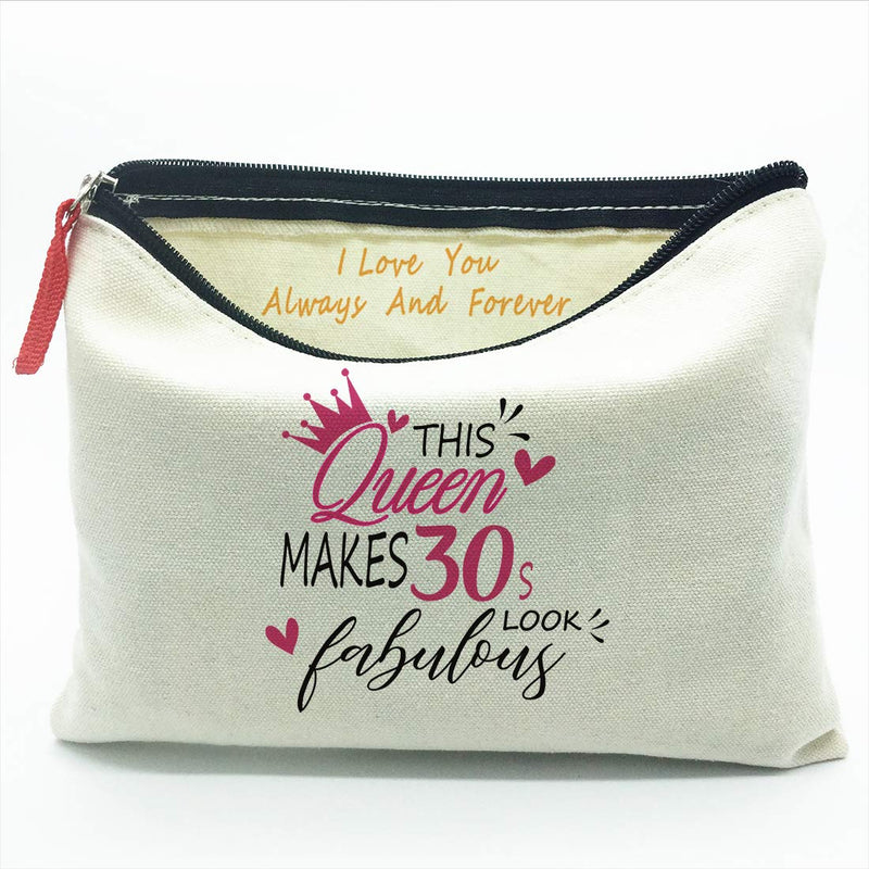 [Australia] - 30th - 39th Birthday gift,Queen makes 30s fabulous,Gifts for Women,Canvas Makeup Cosmetic Bag,30-39 Year Old Presents,Gift for Mom Wife Lady 