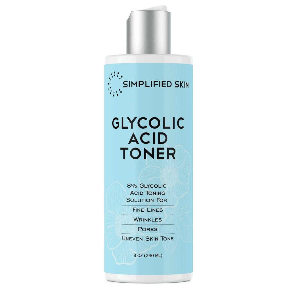 [Australia] - Glycolic Acid Toner 8% for Face (8 oz). Best Exfoliating Facial Peel for Anti-Aging & Acne. Alcohol-Free Daily Makeup Removing Toning Solution with AHA & Rosemary Extract by Simplified Skin 8 Fl Oz (Pack of 1) 