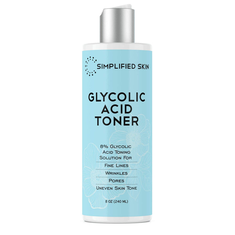 [Australia] - Glycolic Acid Toner 8% for Face (8 oz). Best Exfoliating Facial Peel for Anti-Aging & Acne. Alcohol-Free Daily Makeup Removing Toning Solution with AHA & Rosemary Extract by Simplified Skin 8 Fl Oz (Pack of 1) 
