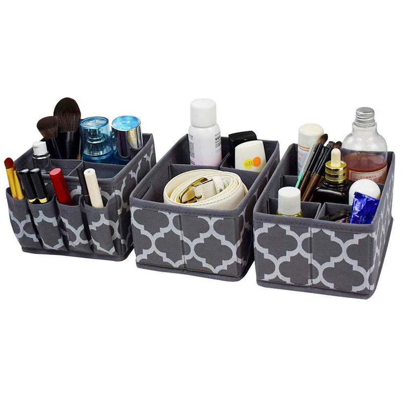 [Australia] - Drawer Organizer Bins Bathroom Storage Basket Box,Cosmetic Organizing Countertop for Caddy,Makeup,Face Care,Clothes,Set of 3 Grey 