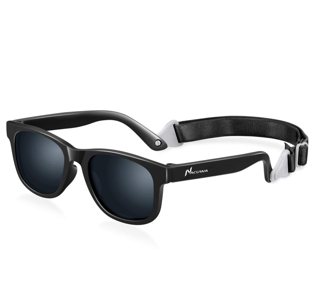 [Australia] - Nacuwa Baby Sunglasses - 100% UV Proof Sunglasses for Baby, Toddler, Kids - Ages 0-2 Years - Case and Pouch included Black 