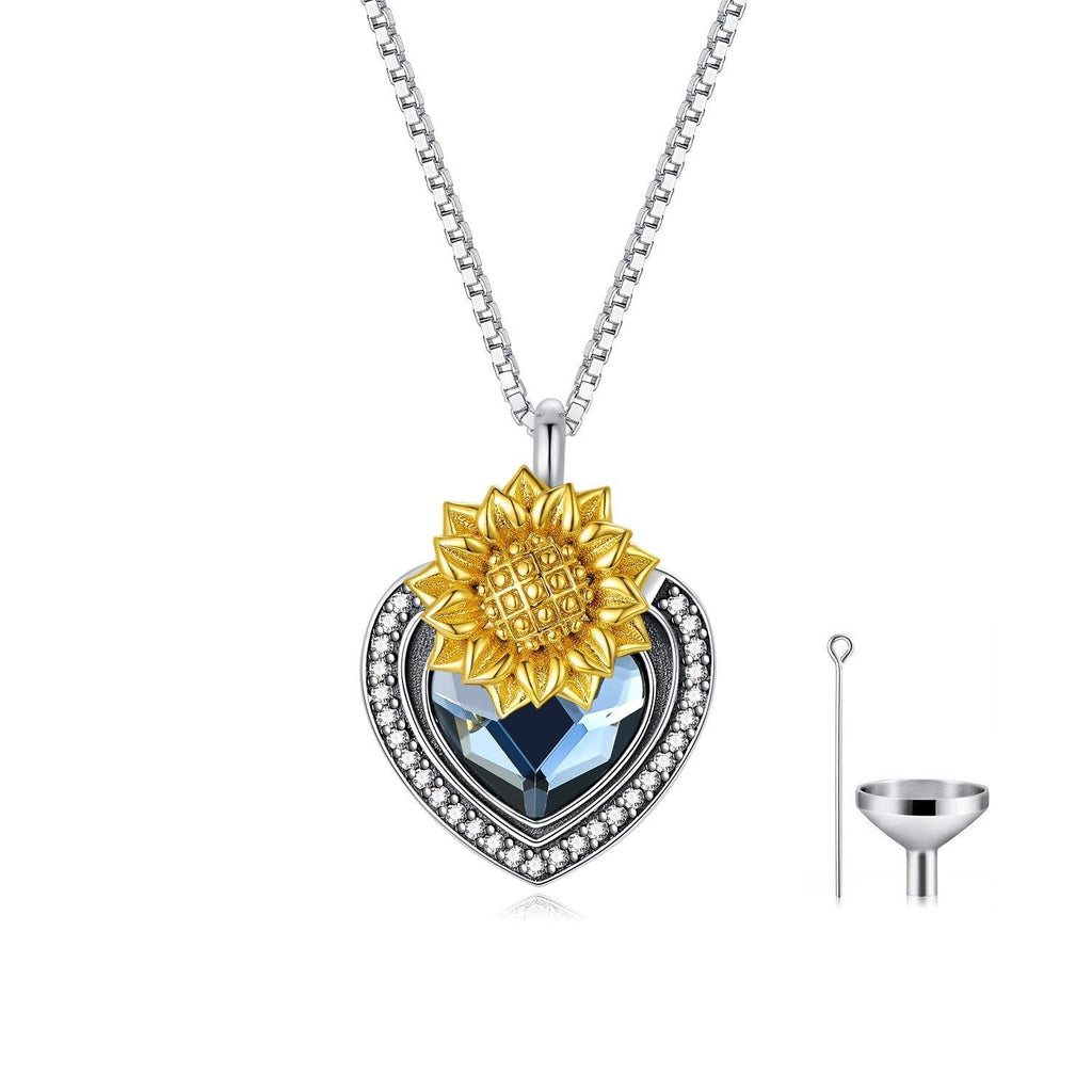 [Australia] - AOBOCO Cremation Jewelry 925 Sterling Silver Heart Flower Butterfly Urn Necklace for Ashes, Cremation Keepsake Necklace Embellished with Austrian Crystal, Women Memorial Jewelry 03_Sunflower Urn Necklace 