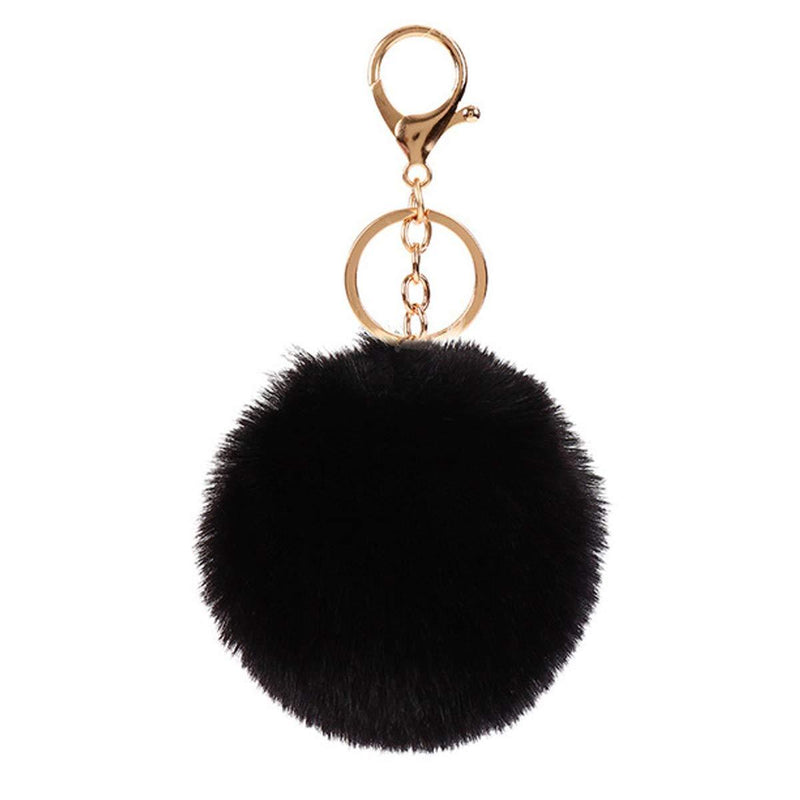 [Australia] - Faux Rabbit Fur Ball Pom Pom Keychain for Car Key Ring Phone Handbag Charm Tote Pendant Black 