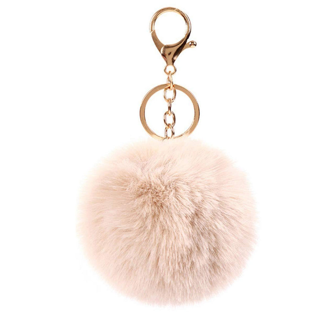 [Australia] - Faux Rabbit Fur Ball Pom Pom Keychain for Car Key Ring Phone Handbag Charm Tote Pendant Apricot 